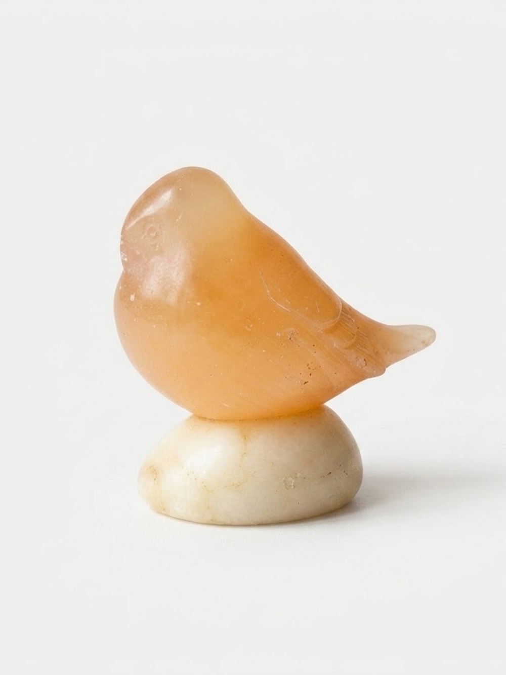 Vintage Soviet USSR Carved Selenite Orange Bird Figurine Stone Base